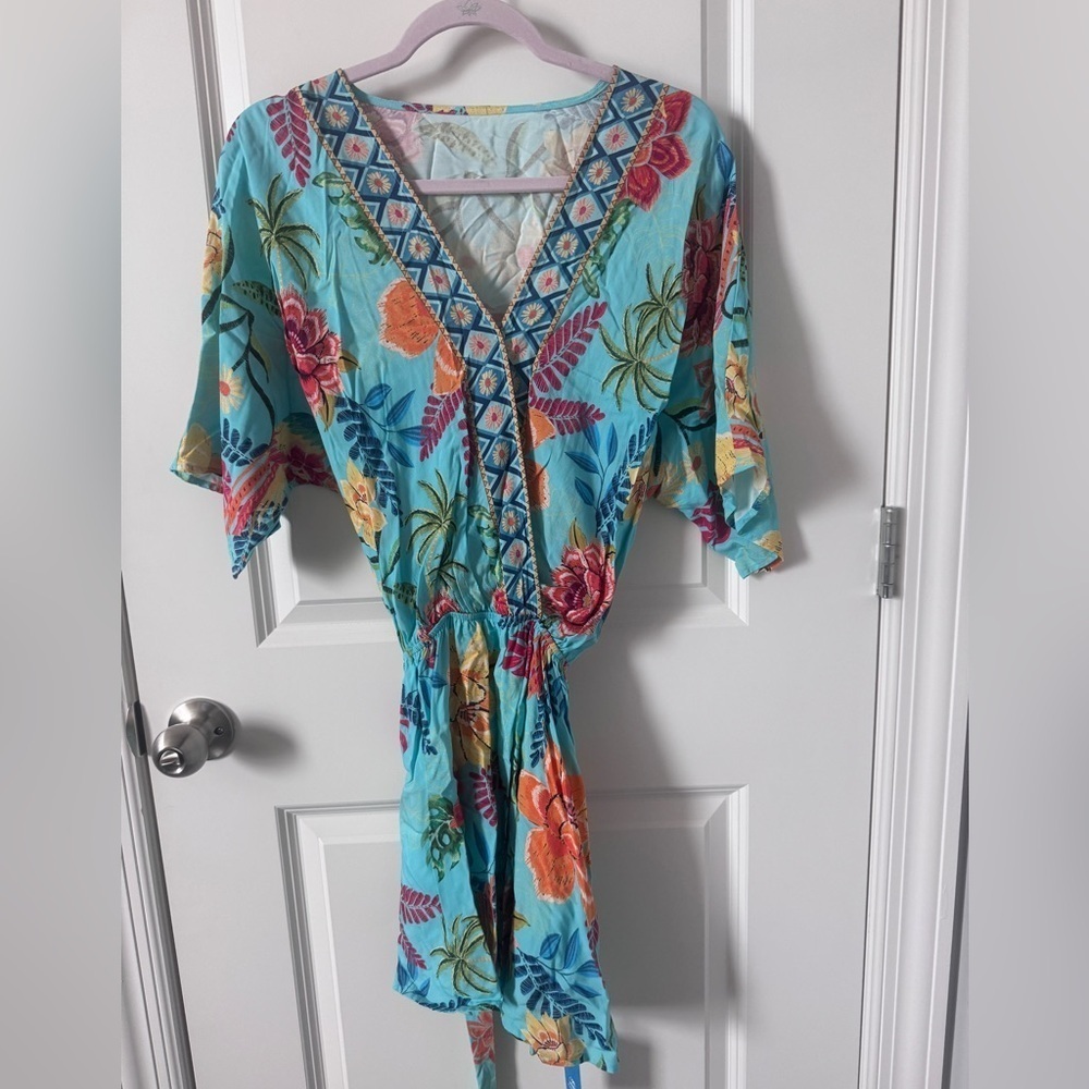 NWT Cupshe Floral Blue Tropical Dolman Sleeve Mini Dress